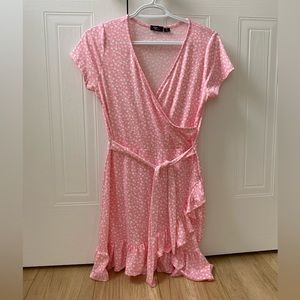 Rebel sugar pink floral wrap dress with ruffles